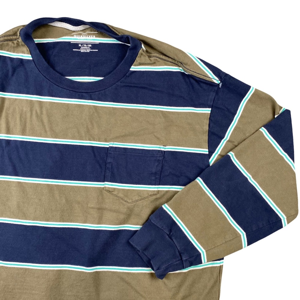 Quiksilver Barrel Way Mens XL Oversized Stripe Long Sleeve Pocket Shirt Cotton